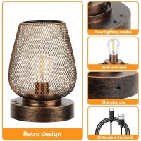 Ubright 2 Pack Battery Operated Lights Rechargeable Outdoor Table Lamp Metal Cage With 4 Lighting Mode Outdoor Lantern Cordless Lamp Indoor Outdoor Patio Bedroom Living Room (Bulb Included) Bronze