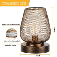 Ubright 2 Pack Battery Operated Lights Rechargeable Outdoor Table Lamp Metal Cage With 4 Lighting Mode Outdoor Lantern Cordless Lamp Indoor Outdoor Patio Bedroom Living Room (Bulb Included) Bronze