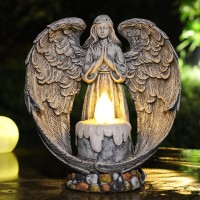 Yiosax Angel Garden Statues Outdoor Cemetery Decorations For Grave Take The Cross Praying Wings Angel Figurine Cemetery Lights P