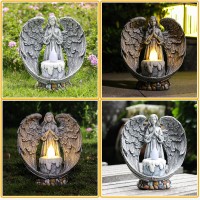 Yiosax Angel Garden Statues Outdoor Cemetery Decorations For Grave Take The Cross Praying Wings Angel Figurine Cemetery Lights P