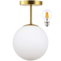 Globe Semi Flush Mount Ceiling Light Fixture Globe Ceiling Light Milk Glass Matte Gold Finish Contemporary Mid Century Modern Li