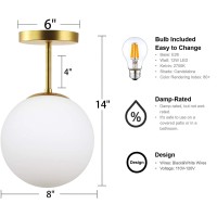 Globe Semi Flush Mount Ceiling Light Fixture Globe Ceiling Light Milk Glass Matte Gold Finish Contemporary Mid Century Modern Li