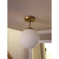 Globe Semi Flush Mount Ceiling Light Fixture Globe Ceiling Light Milk Glass Matte Gold Finish Contemporary Mid Century Modern Li