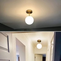 Globe Semi Flush Mount Ceiling Light Fixture Globe Ceiling Light Milk Glass Matte Gold Finish Contemporary Mid Century Modern Li