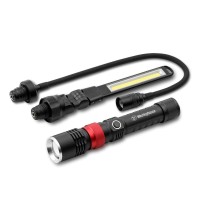 Westinghouse 3 In 1 Led Rechargeable Flashlight/Work Light/Flexible Light Kit, Interchangeable Heads, Max 600Lm, Focus Beam, Aluminum Body, Magnetic Base, Waterproof, Home, Outdoor, Emergency, Garage