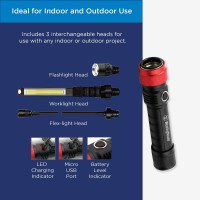 Westinghouse 3 In 1 Led Rechargeable Flashlight/Work Light/Flexible Light Kit, Interchangeable Heads, Max 600Lm, Focus Beam, Aluminum Body, Magnetic Base, Waterproof, Home, Outdoor, Emergency, Garage