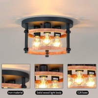 3-Light Flush Mount Ceiling Light Fixture Rustic Black Metal Ceiling Lights Oak Wood And With E26 Farmhouse Ceiling Lamp For Kitchen Island Bedroom Dining Room Bathroom Entrance