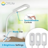 Ottlite Flexible Soft Touch Led Clip Lamp With Clearsun Led Technology - Sturdy Clip Light Is Dimmable & Flexible - Travel-Friendly & Portable Reading Lamp For Home, Desks, Tables, & Bookshelves