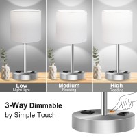 Partphoner Touch Table Lamps For Bedroom Set Of 2, Bedside Nightstand Lamps With Usb Port And Power Outlet, 3 Way Dimmable White Lamp For Living Room Nursery Room, Daylight White Bulbs Included