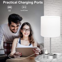 Partphoner Touch Table Lamps For Bedroom Set Of 2, Bedside Nightstand Lamps With Usb Port And Power Outlet, 3 Way Dimmable White Lamp For Living Room Nursery Room, Daylight White Bulbs Included