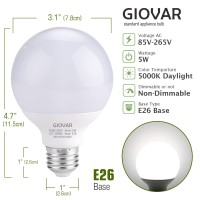 Giovar 8-Pack G25 Led Globe Light Bulbs, Daylight 5000K, 120V 40W Equivalent Led Vanity Light Bulbs For Bathroom Mirror, E26 Base, Non-Dimmable