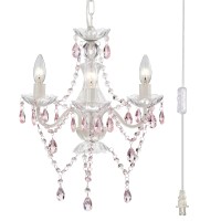 Antique House Plug In Chandelier Mini Crystal Chandeliers White And Pink Chandelier For Girls Room 3 Light Small Hanging Lamps For Bedroom