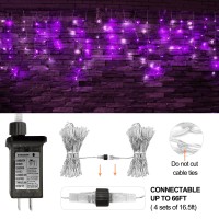 Yolight 16.5Ft 192 Led Halloween Icicle Lights Outdoor, Icicle Christmas Lights With Remote, 8 Modes Twinkle Curtain String Lights, Wedding Party Home Garden Roof Xmas Decoration(Purple)