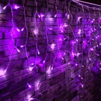 Yolight 16.5Ft 192 Led Halloween Icicle Lights Outdoor, Icicle Christmas Lights With Remote, 8 Modes Twinkle Curtain String Lights, Wedding Party Home Garden Roof Xmas Decoration(Purple)