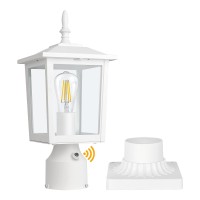 Cinoton Outdoor Post Light Fixture Dusk To Dawn, Exterior Post Lantern Lights Ip65 Waterproof With Pier Mount Base, Lamp Garden Post Lights Pole Mount For Patio Pathway Deck Yard Decor Street, White