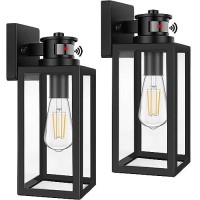 2-Pack Motion Sensor Outdoor Lights, Upgrade Dusk To Dawn Wall Mount Light Fixtures, Motion Sensor Wall Lights For Outside House Porch Garage, Exterior Black Wall Lanterns Sconce With Clear Glass