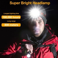 Aikertec Led Rechargeable Headlamp, 90000 High Lumen Headlamps Super Bright Headlamp Flashlight, Waterproof Usb Led Headlamps, Headlamp Battery Powered For Outdoor Camping, Fishing, Hunting, Running