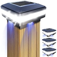 Geyueya Home Solar Led Post Lights Outdoor Garden Waterproof Ip65 Square White Landscape Post Cap Lamp For 4X4 5X5 6X6 Wooden Posts In Patio Fence Deck Post Lights Solar Powered, Black (4 Packs)