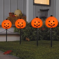 Halloween Pumpkin Pathway Markers Lights Outdoor 7Ft Connectable C7 Halloween Decorations Pathway String Lights With 4 Pumpkin