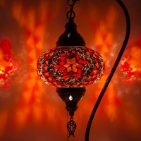 (6 Variation) Turkish Moroccan Mosaic Lamp Light, Turkish Lamp, Handmade Mosaic Glass Swan Neck Table Lamp - Tiffany Style Bohemian Colorful Mosaic Bedside Night Lamp With Led Bulb (Red)