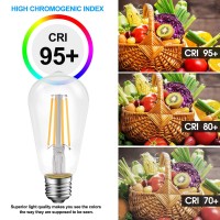 Energetic Dimmable Led Filament Light Bulbs, High Brightness, 8W, 60 Watt Equivalent, St58 St18, Daylight 5000K, Classic Clear Glass, 6 Pack