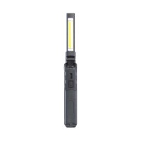 The Dorcy 450 Lumen Flex cOB Rechargeable Work Light and LED Tip Inspection Flashlight has a magnetic swivel base The work light folds out to give the ability to focus light wherever needed The flashlight has a dimmable power switch and a battery power in