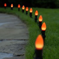 Goothy Halloween C7 Orange String Lights 25Ft Vintage Orange Lights With 27 Ceramic Orange Bulbs 2 Spare Hanging Outdoor Str