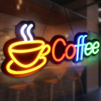 Coffee Neon Sign - Large Size 12V Bright Coffee Led Neon Lights For Wall Decor 23.6 X 7.8 Inch, Adapter Inclueded Neon Decor Caf?Open Sign Restaurant, Shop, Bar, Pub, Home Decoration