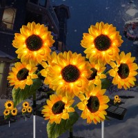 3 Pack Sunflower Solar Lights Outdoor Decor With 3 Led Sunflower Yellow Flower Lights Decorative Waterproof For Patio Lawn Garde