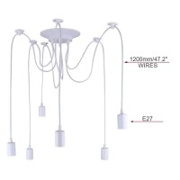 K Jingkelai 6-Head Pendant Light Fixture Spider Lamps Industrial White E27 6-Light 120V Diy Ceiling Hanging For Dinning Living Room Bar