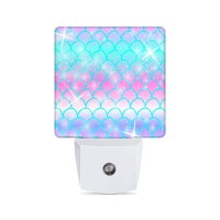 Caifujiqi Pink Mermaid Fish Scale Plug-In Night Light Dusk To Dawn Smart Sensor White Led Nightlight For Bedroom Bathroom Kitchen Hallway Stairs Hallway Energy Efficient Decor Desk Lamp