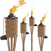 Onethatch Citronella Torches Brown Color 4Pack Bamboo Torch Perfect For Outdoor Lighting Luau Summer Parties And Garden