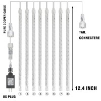 Dazzle Bright Christmas Lights Outdoor, 288Led Meteor Shower Rain Lights 12 Inch 8 Tubes, Waterproof Plug In Falling Icicle Lights Christmas Decorations For Xmas Tree Yard House Decor (Warm White)