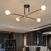 Lasenchoo Modern Ceiling Light Fixture, 4-Lights Sputnik Chandeliers Black & Gold, Sputnik Light Fixtures Ceiling Flush Mount, Mid Century Pendant Light With Adjustable Arms For Bedroom Living Room