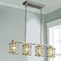 Bzzmmb 5-Light Brushed Nickel Chandelier Light Fixture, Modern Chandelier With Cylinder Crystal Shade, Contemporary Chandeliers For Dining Room, Kitchen And Living Room