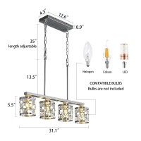 Bzzmmb 5-Light Brushed Nickel Chandelier Light Fixture, Modern Chandelier With Cylinder Crystal Shade, Contemporary Chandeliers For Dining Room, Kitchen And Living Room