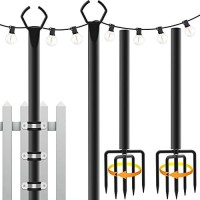 Mutovlin 2 Pack String Light Poles,10 Ft Light Poles For Outside String Lights,Outdoor Light Poles With Fork,Fence Brackets,Metal Poles Stand For Deck Bistro Patio Backyard