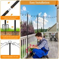 Mutovlin 2 Pack String Light Poles,10 Ft Light Poles For Outside String Lights,Outdoor Light Poles With Fork,Fence Brackets,Metal Poles Stand For Deck Bistro Patio Backyard