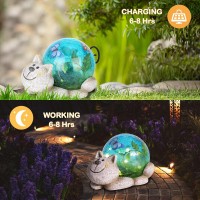 Afirst Solar Garden Statues Outdoor Figurines Cat Lawn Ornament With Solar Lights Cracked Glass Outdoor Decor For Patio Yard D