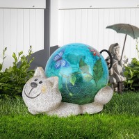 Afirst Solar Garden Statues Outdoor Figurines Cat Lawn Ornament With Solar Lights Cracked Glass Outdoor Decor For Patio Yard D