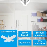 Ywd Led Garage Lights 2Pack,60W Deformable Led Garage Ceiling Lighting 6000Lm E26/E27 Daylight 6500K Super Bright Garage Light Adjustable Garage Light For Garage,Workbench,Barn,Warehouse