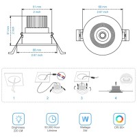 2Inch Led Recessed Ceiling Light 3W Dimmable Led Downlight Daylight White 5000K5500K 60 Beam Angle Cob Recessed Lights With