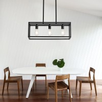 Xislthotsl Black Kitchen Island Lighting Modern Linear Cage Retangular Chandelier 3 Lights Industrial Metal Hanging Light Fixt