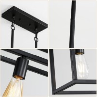 Xislthotsl Black Kitchen Island Lighting Modern Linear Cage Retangular Chandelier 3 Lights Industrial Metal Hanging Light Fixt