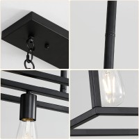 Black Farmhouse Kitchen Island Lighting Modern Industrial Chandelier 6Light Linear Rectangular Pendant Light Fixtures For Far