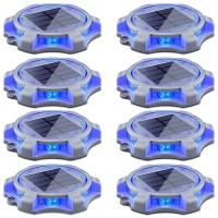 Siedinlar Solar Deck Lights Outdoor 2 Modes Led Driveway Markers Dock Light Waterproof For Step Walkway Ground Stair Pathway Yard Road Garden 8 Pack (Blue/Red)