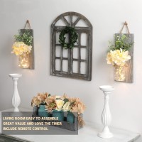 Mason Jar Sconces Home Wall Decor Include Remote Control - Farmhouse Sconces Wall Lighting For Home Living Room Kitchen Bedroom Bathroom Decoration With 6-Hour Timer Led Lights Flowers,Set Of 2 Grey