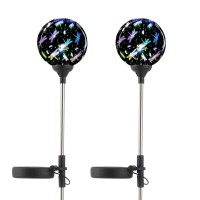 Wnp Solar Outdoor Garden Light Stakes Decoration,2 Pack Decorative Solar Garden Lights,3D Glasswaterproof Solar Lights,Decorative Ball Lights For Patio, Pathway, Yard (2 Pack Dragonfly)