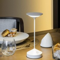 Ab+ By Abert Tempo Portable Led Table Lamp, Wireless, Rechargeable, 3000K Dimmer Touch, Wireless Recharge, Ip 54, Indoor/Outdoor Use, Long Lasting Battery, Aluminium Body, H. 11 In. (White)