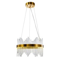 Wabon Modern Crystal Chandelier, Round Gold Led Crystal Hanging Ceiling Light, Three Color Temperatures Pendant Lights Fixture For Dining Room, Living Room, Kitchen Island, Bedroom, D15.7Inch